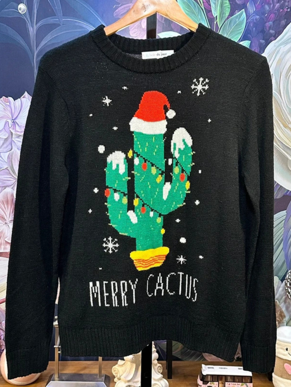 Belle Du Jour L NWT Merry Cactus Christmas Sweater Holiday Festive Novelty Party